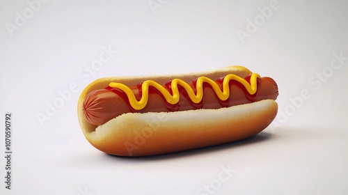 a 2D cartoon illustration of a hotdog in a bun with ketchup and mustard, tasty and fun, white background--ar 16:9