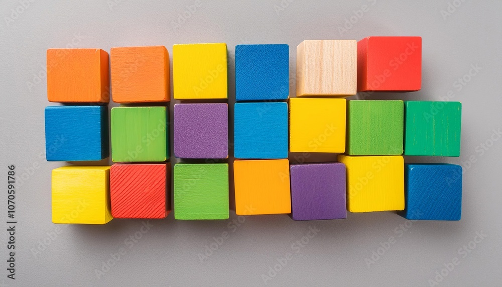 Colorful Wooden Blocks on Grey Background Colorful Wooden Blocks on Grey Background