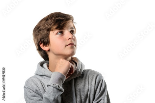 Teenager Thinking. Young Boy Contemplating with Creative Ideas on Isolated White Background