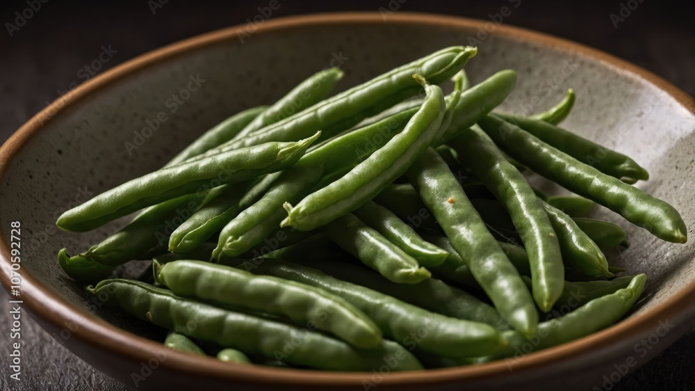 A bowl of fresh green beans, showcasing their vibrant color and natural texture. A bowl of fresh green beans, showcasing their vibrant color and natural texture.