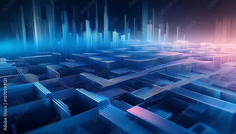 Obraz premium Abstract Futuristic Cityscape with Blue and Purple Hues