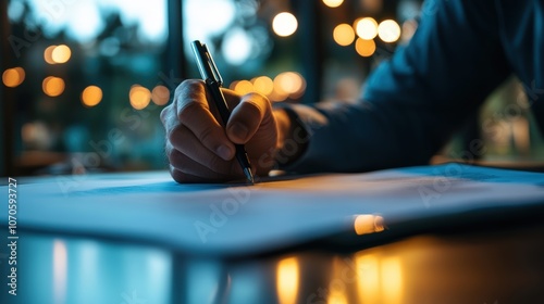 a policyholder signing documents after reviewing insurance coverage options with an agent photo