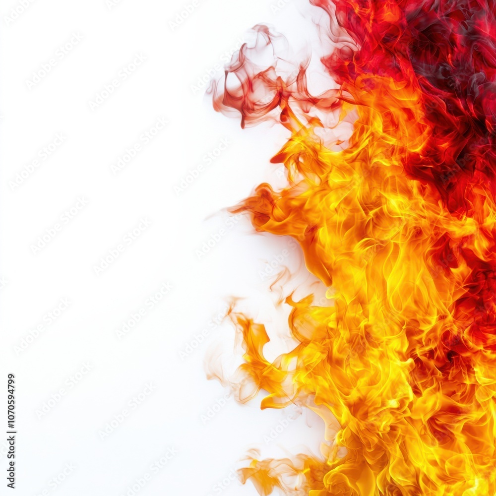 Fototapeta premium A vibrant display of flames in red, orange, and yellow, creating an eye-catching gradient against a white background.