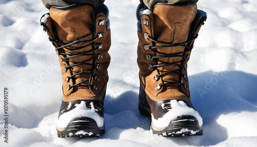 boots in snow macro, perfect light, highly detailed, bright picture photo