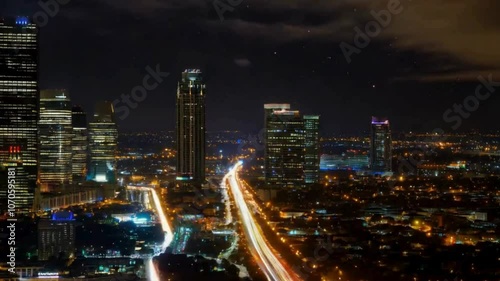 Wallpaper Mural Night View of City with Highway and Illuminated Buildings Torontodigital.ca