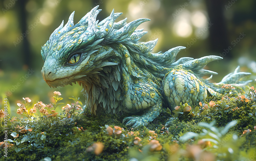 Mythical Creature in Fantasy Landscape Mythical Creature in Fantasy Landscape