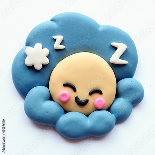 Obraz na płótnie Cute Sleeping Cloud With Smiley Face w salonie