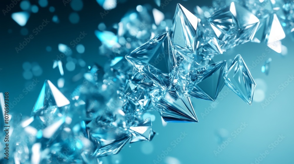 A visually captivating arrangement of crystal-like shape and reflections in a blue background. A visually captivating arrangement of crystal-like shape and reflections in a blue background.