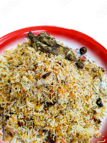 Arabic Chicken Biryani Or Mandi Rice Isolated On White Background