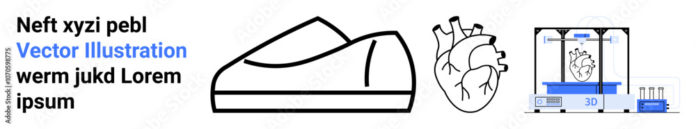 Modern shoe silhouette, anatomical heart sketch, medical device scan. Ideal for technology, health, fashion, innovation, science, education design Landing page Modern shoe silhouette, anatomical heart sketch, medical device scan. Ideal for technology, health, fashion, innovation, science, education design Landing page