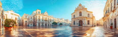 A beautiful view of Lecce showcasing ornate Baroque architecture and charming piazzas under a clear blue sky in Puglia