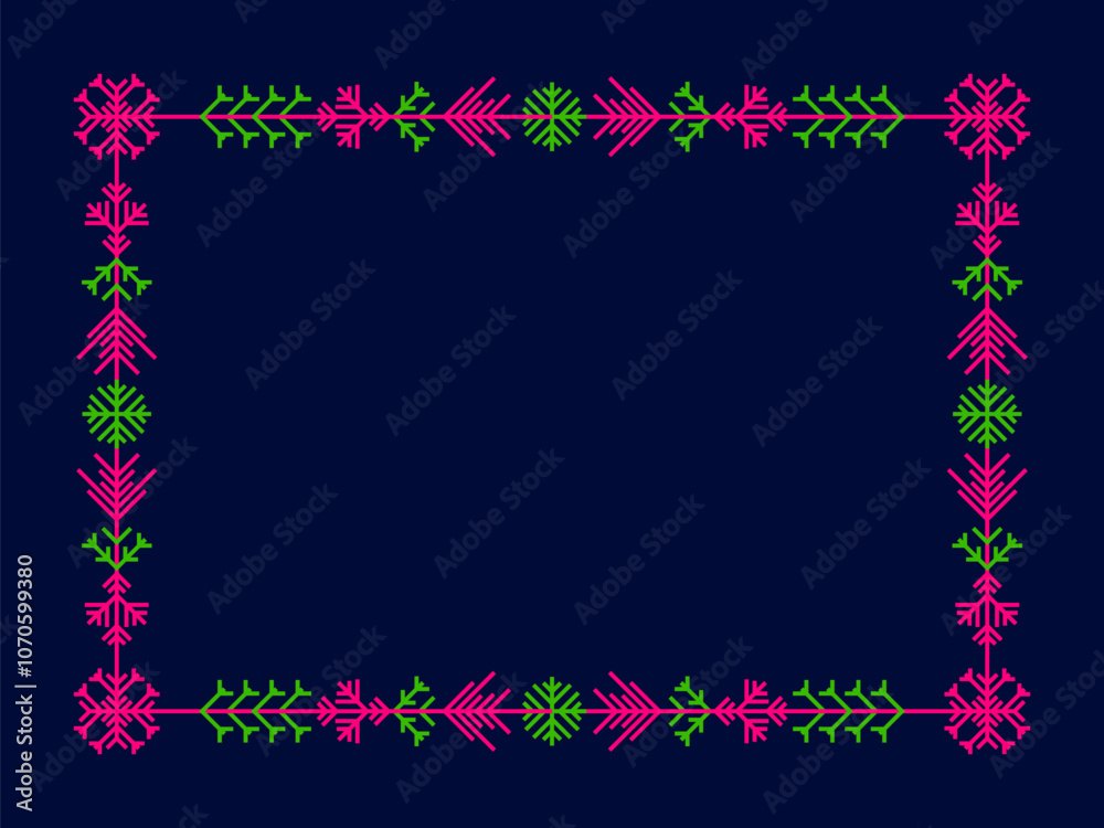 Snowflakes frame for Christmas and New Year greetings. Winter frame with snowflakes in geometric line art style. Design for greeting card, flyers and invitations. Vector illustration Snowflakes frame for Christmas and New Year greetings. Winter frame with snowflakes in geometric line art style. Design for greeting card, flyers and invitations. Vector illustration