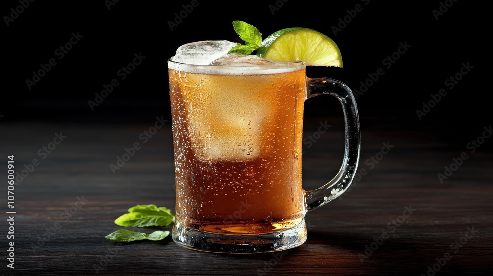 Refreshing Drink with Ice and Lime Slice Refreshing Drink with Ice and Lime Slice