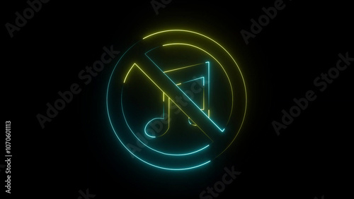 not allow music neon icon. Elements of ban set. Simple icon for websites, web design, mobile app, info graphics .4k illustration image icon .