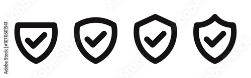 Shield check mark icons set. Security and protection symbols. Vector illustration.
