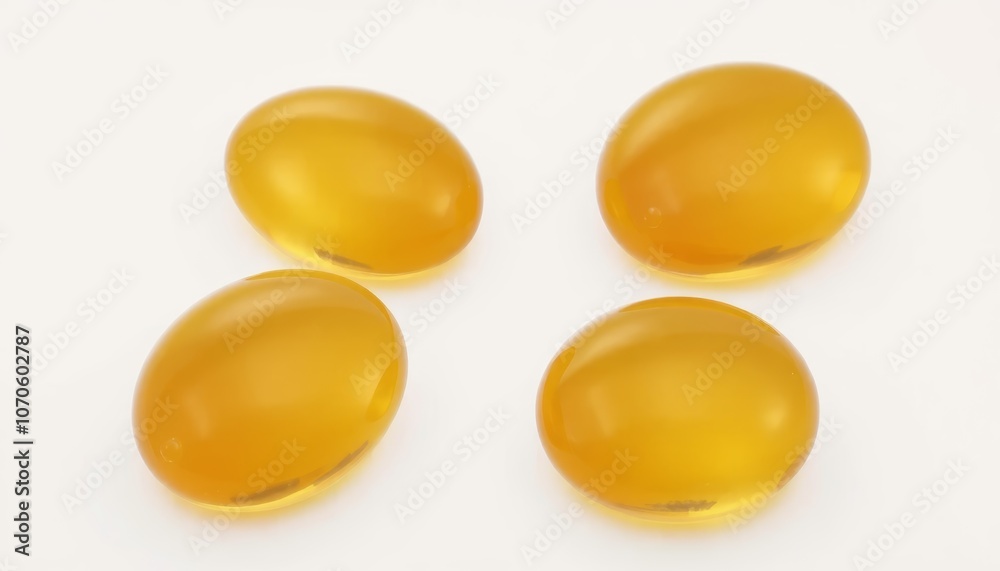 Golden amber fish oil bubbles on white background for health and beauty products Golden amber fish oil bubbles on white background for health and beauty products