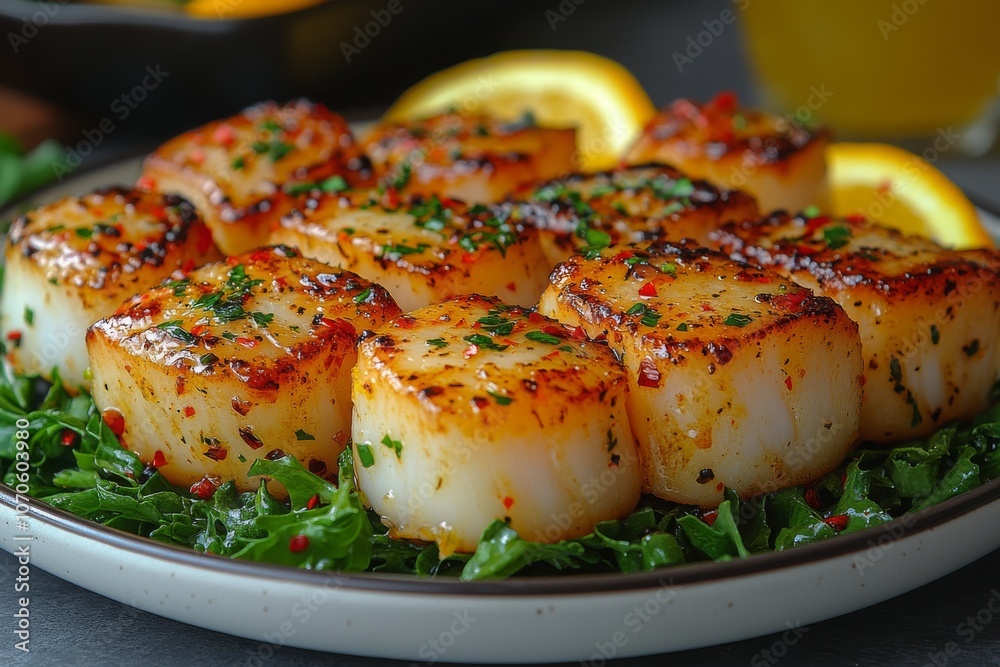 Seared scallops on a bed of spinach Seared scallops on a bed of spinach