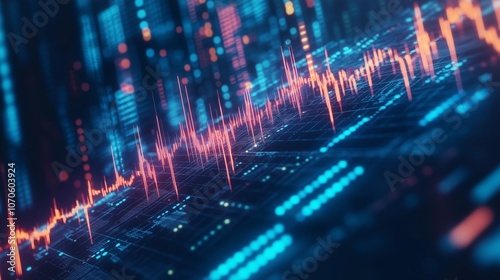 Stock Market Graph with Upward Arrows on a Dark Blue Background Representing Financial Growth and Trend