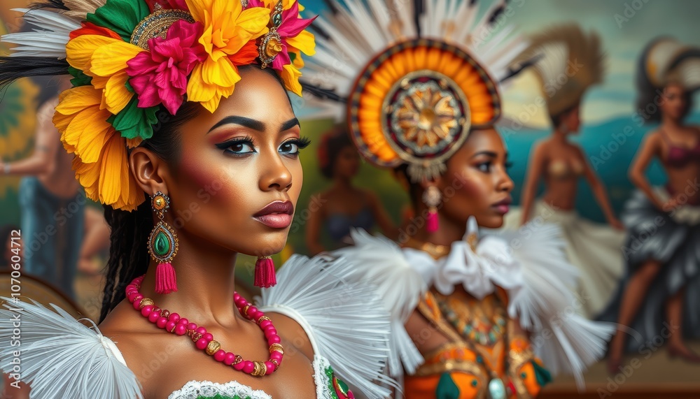 Obraz premium Celebrating Cultural Heritage Through Vibrant Traditional Costumes and Makeup