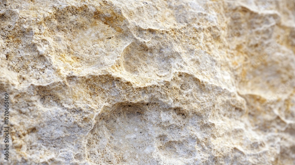 Close-up texture of a rough, yellow and gray stone surface with irregular patterns and small holes. Close-up texture of a rough, yellow and gray stone surface with irregular patterns and small holes.