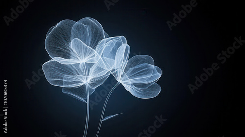 Delicate beauty of glowing X ray flowers against dark background, showcasing intricate details and ethereal elegance