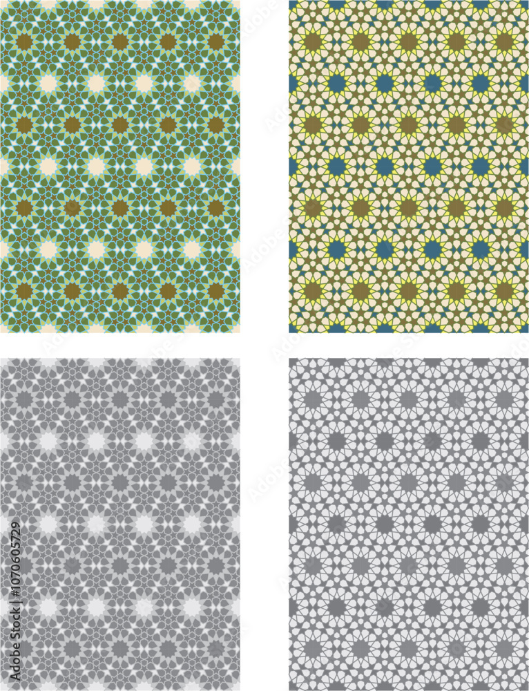 set of colored and black and white seamless patterns geometric Islamic art arabesque. set of colored and black and white seamless patterns geometric Islamic art arabesque.