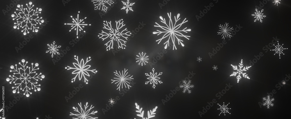 Whirling Snowstorm: Astonishing 3D Illustration Depicting Descending Festive Snowflakes