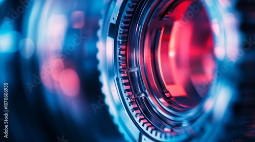 Close-up of a camera lens showcasing intricate details and vibrant colors.