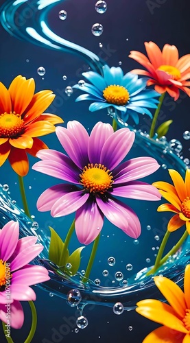 Create a stunning floral wallpaper background featuring vibrant flowers and water effects for your home decor