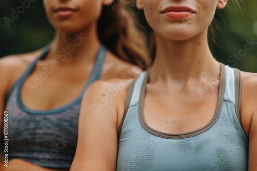 Portrait of female runners training for exercise and marathons outdoors, showcasing a happy and healthy fitness lifestyle with motivation and strong bodies