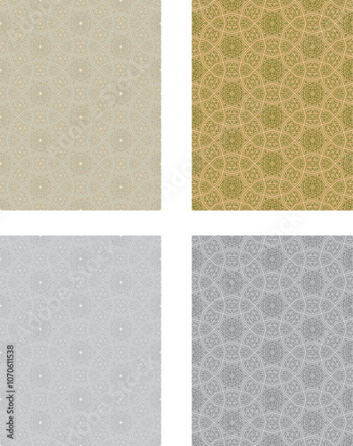 set of colored  and black and white seamless patterns geometric Islamic art arabesque.