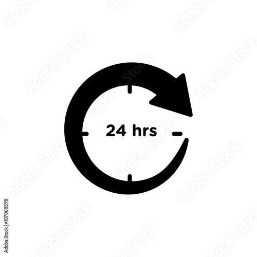 24 hrs icon black and white vector sign