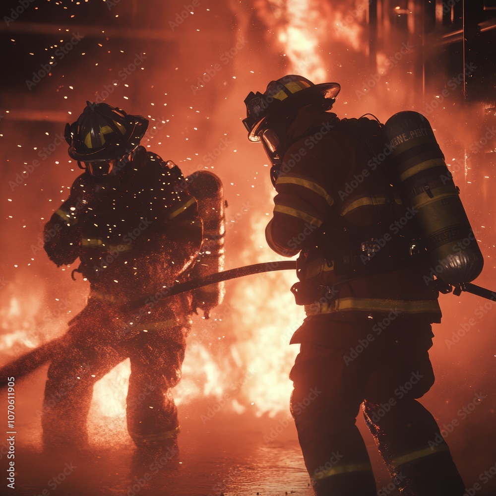 Firefighters in Action Battling Intense Blaze Firefighters in Action Battling Intense Blaze