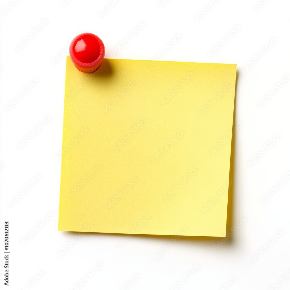 Blank yellow note with red pushpin on white background Blank yellow note with red pushpin on white background