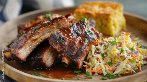 Delicious Barbecue Ribs with Cornbread and Coleslaw