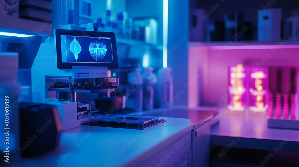 Regenerative medicine lab with 3D bioprinters creating personalized organs layer by layer, doctors monitoring the process on holographic displays Regenerative medicine lab with 3D bioprinters creating personalized organs layer by layer, doctors monitoring the process on holographic displays