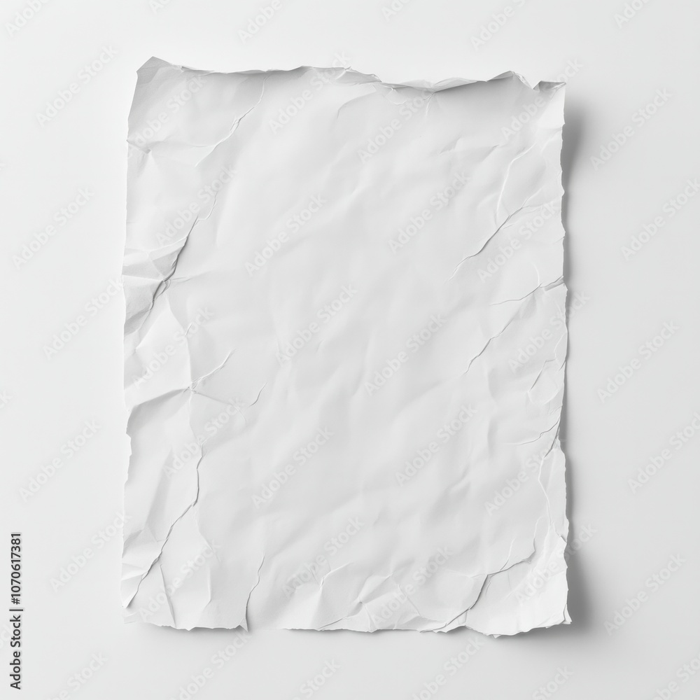 Crumpled white paper texture on plain background