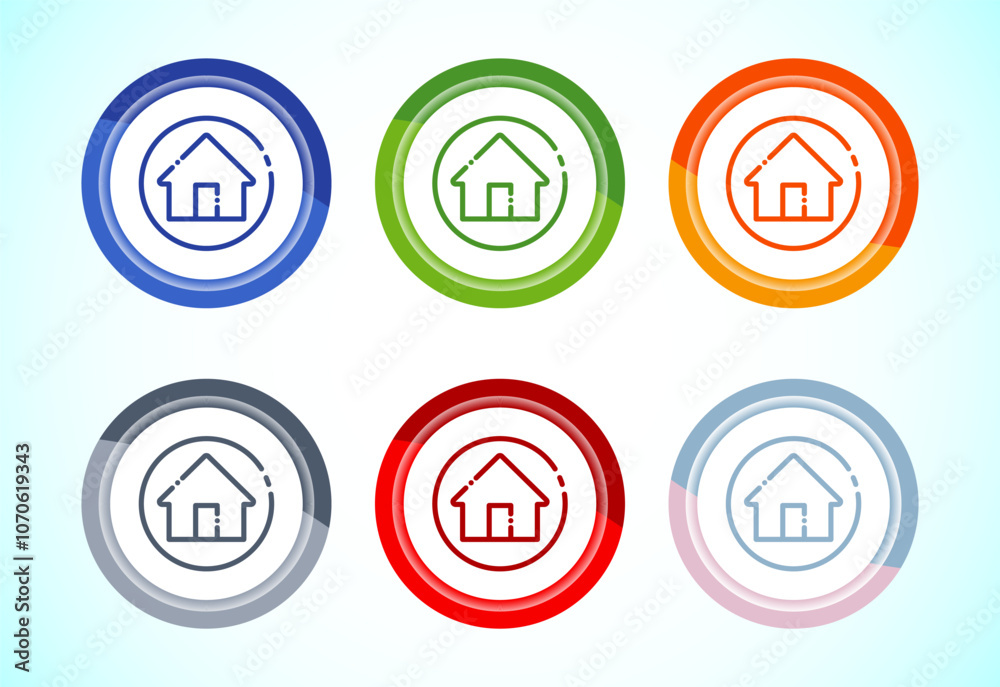 Home icon design illustration, main page icon for mobile and web, six color button set design Home icon design illustration, main page icon for mobile and web, six color button set design