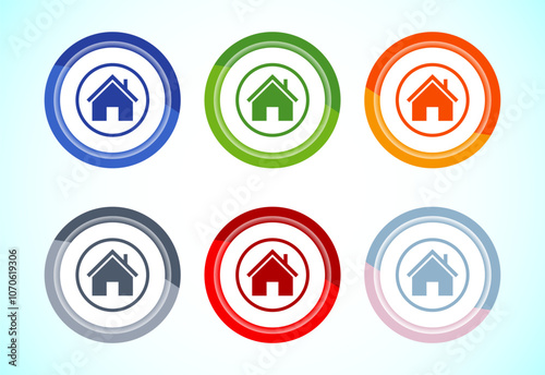 Home icon design illustration, main page icon for mobile and web, six color button set design