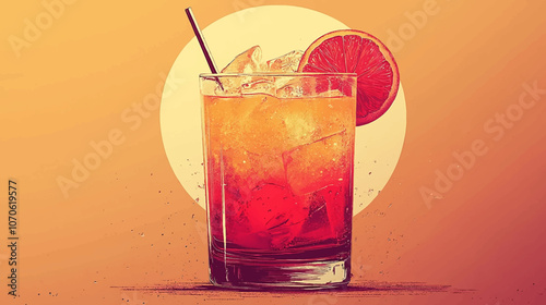 Flat minimalist cocktail with orange color in the afternoon.