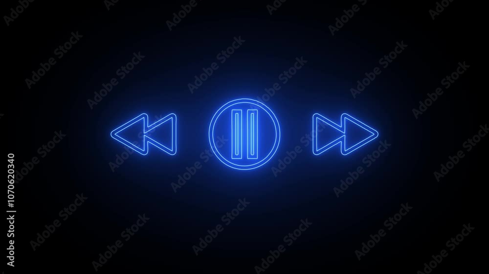Neon Music player design icon. Neon video player icon animation. Bar animation for video or music player on black background. Neon Music player design icon. Neon video player icon animation. Bar animation for video or music player on black background.
