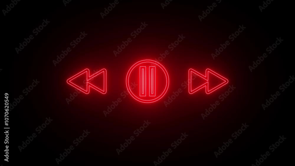Neon Music player design icon. Neon video player icon animation. Bar animation for video or music player on black background. Neon Music player design icon. Neon video player icon animation. Bar animation for video or music player on black background.