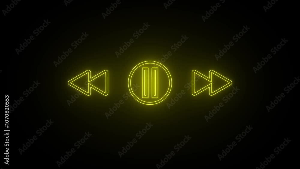 Neon Music player design icon. Neon video player icon animation. Bar animation for video or music player on black background. Neon Music player design icon. Neon video player icon animation. Bar animation for video or music player on black background.