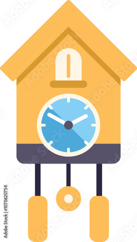 This vector illustration features a yellow cuckoo clock, showcasing the passage of time