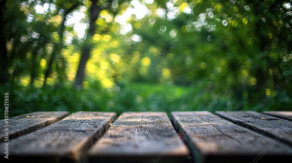 Peaceful Forest Path with Wooden Planks in Focus Peaceful Forest Path with Wooden Planks in Focus