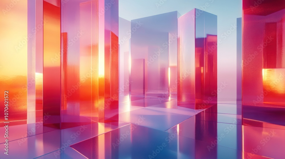 Abstract Cityscape with Neon Colors and Glass Buildings Abstract Cityscape with Neon Colors and Glass Buildings