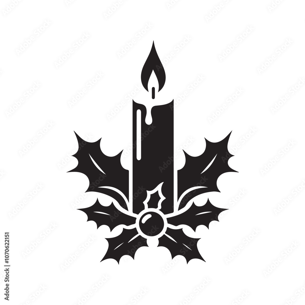 Elegant Candle Silhouette Icon - Vector Illustration on White. Elegant Candle Silhouette Icon - Vector Illustration on White.