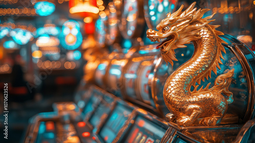 chinese dragon statue with a casino gambling machine