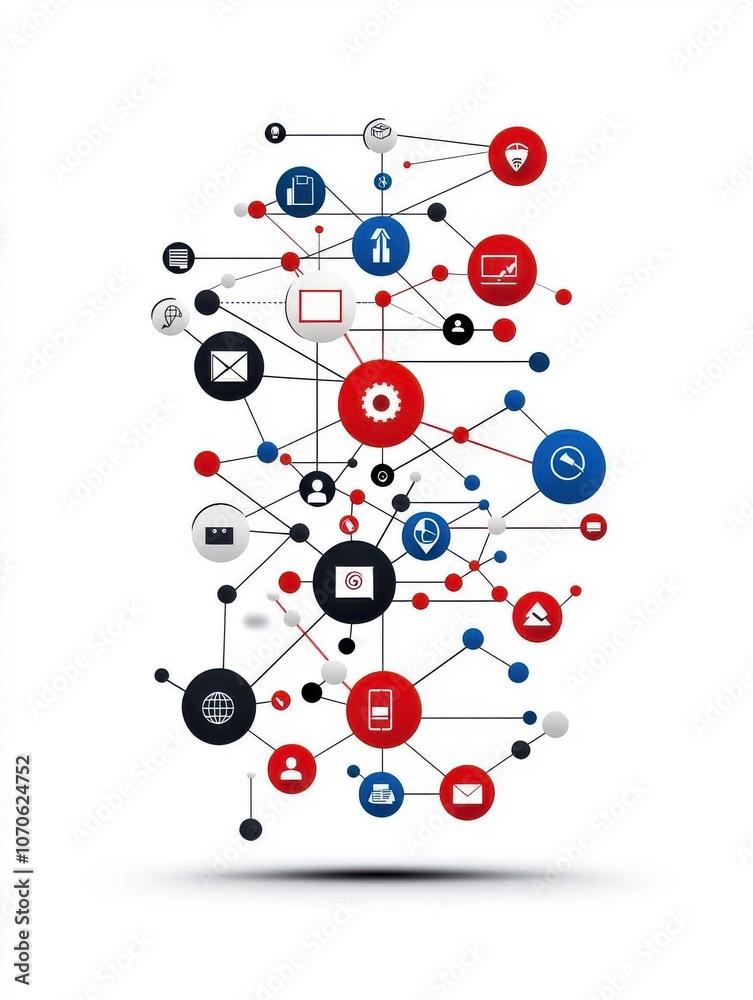 A vibrant network of interconnected icons representing digital communication and technology themes in modern design. A vibrant network of interconnected icons representing digital communication and technology themes in modern design.