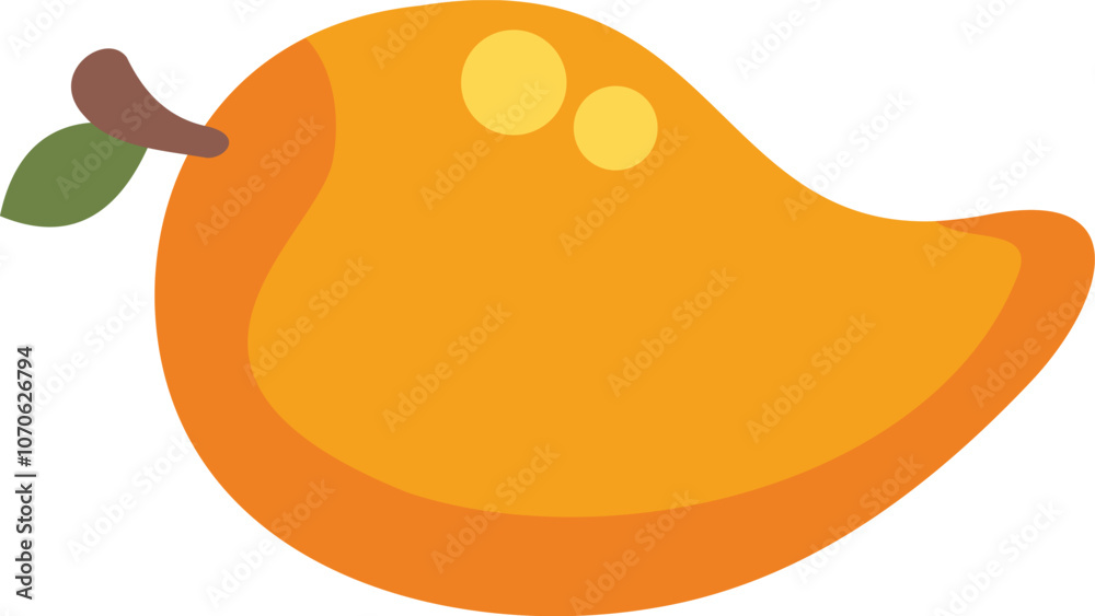 Mango fruit with a green leaf still attached to the branch in a minimalist vector illustration Mango fruit with a green leaf still attached to the branch in a minimalist vector illustration